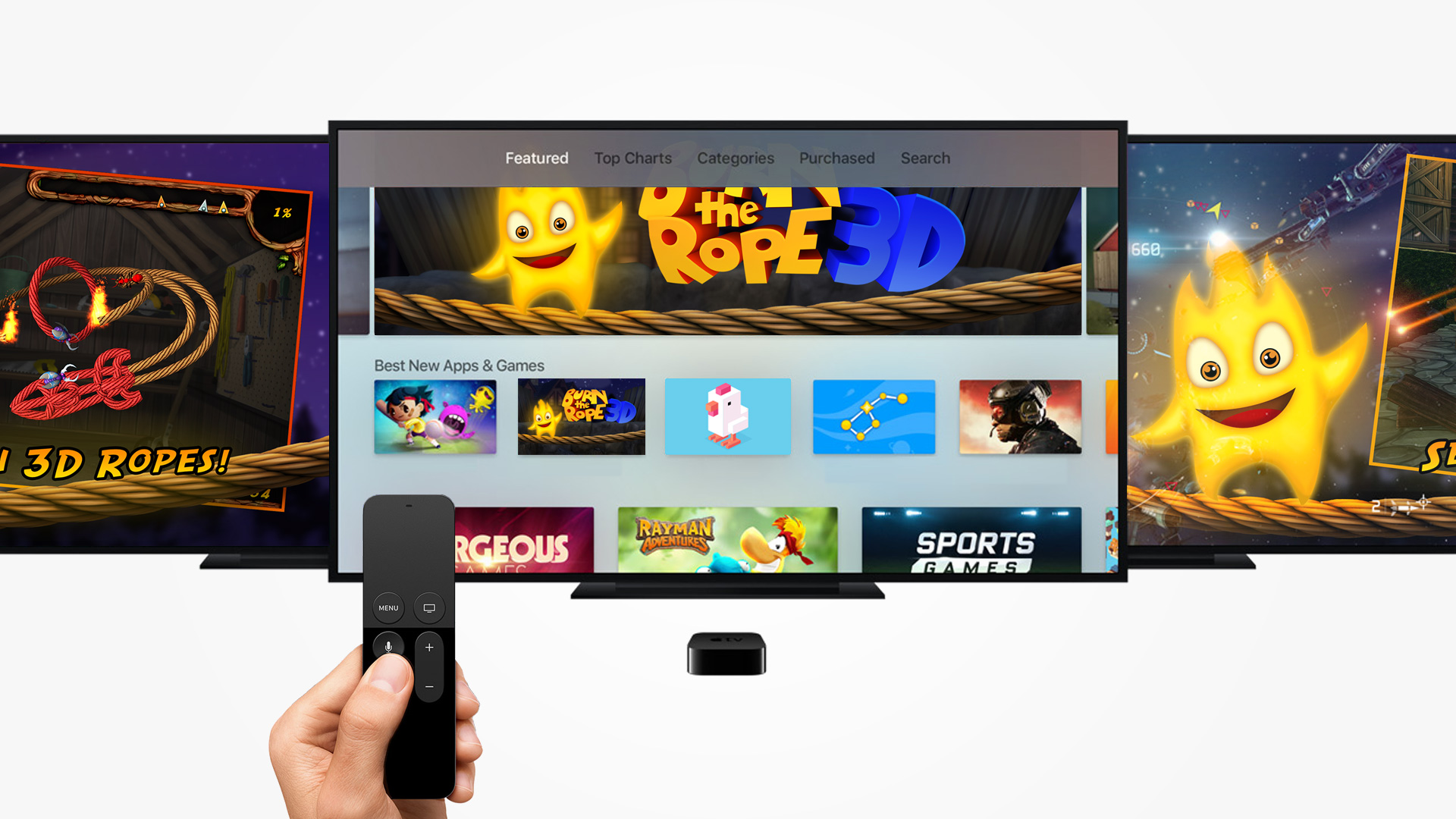 Apple TV with Burn the Rope 3D displayed